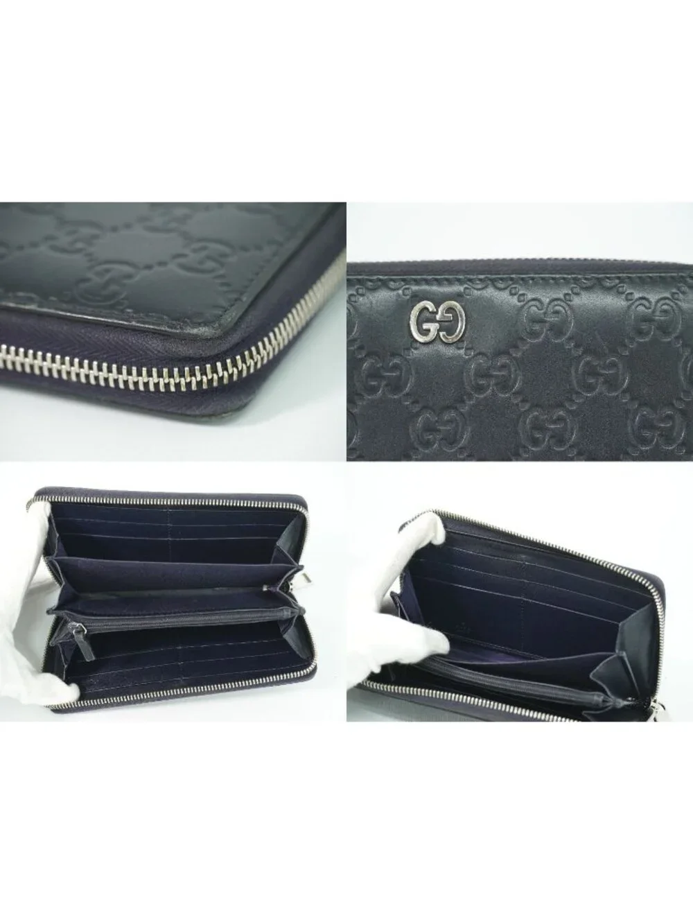 Gucci Durian Leather Zip Around Wallet Navy - Picture 8 of 9